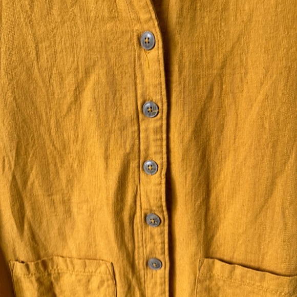 Pilcro linen tshirt dress mustard button down short sleeve collar lapel loose - Picture 7 of 10